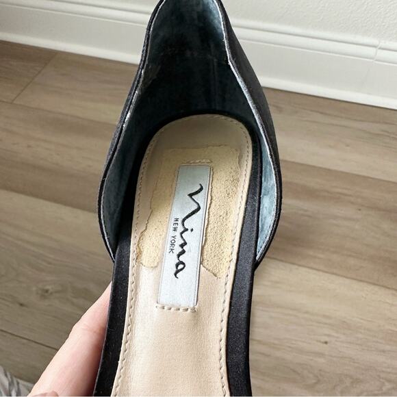 Nina Emiko Embellished Open-Toe Wedge Pumps in Black sz 7 - Picture 10 of 10